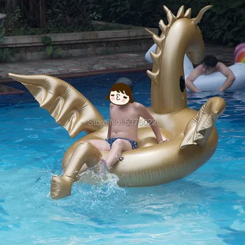 Luxy Uriaș Dragon de Aur Piscinei Gonflabile animal plimbare-pe de Înot lounge Jucărie Pentru Adulți și Copii