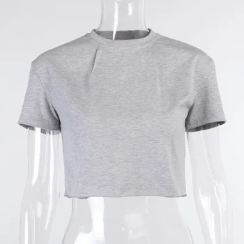 LVINMW Gri Casual de Bază Subțire O-Gat Maneci Scurte T Shirt Crop Top Cu Corset Detașabil Dantelă Sus Skinny Modă Topuri Femeile
