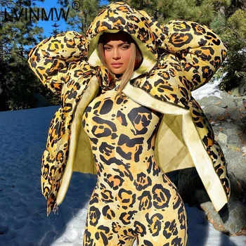 LVINMW Liber de Moda Casual, cu Fermoar Zbura Leopard Imprimate Parka Mozaic Hanorac cu Maneca Lunga Haina Femei Jachete de Iarnă Streetwear