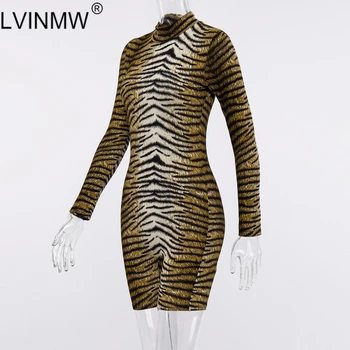 LVINMW Sexy Leopard de Imprimare Mock Neck Maneca Lunga Bodycon Salopeta de Toamna Iarna pentru Femei de Moda Romper de Partid Femei Haine de Club