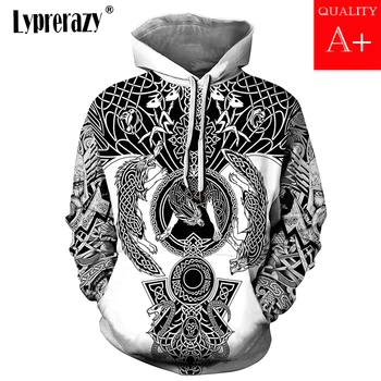 Lyprerazy Etnice Barbati hanorace Viking Tatuaj 3D Peste Tot Imprimate Hanorac Unisex streetwear Casual Hanorac Hip Hop Topuri
