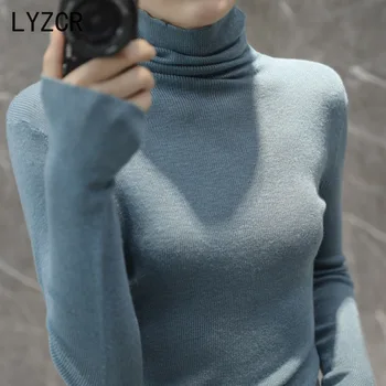 LYZCR de Iarnă pentru Femei Pulover Guler Albastru de sex Feminin de Bază Femeie Pulovere pulover Pulover tricotate Femei Toamna Iarna 2020