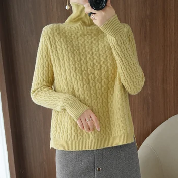 Lână Haine de Iarnă Solid de culoare Moda Tricotate Guler Pulover de Asimetrie Stripe pentru Femei pulover