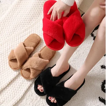 Lână Papuci de Toamna Iarna Non Alunecare Confort Interior Caldura de Pluș Acasă Păros Pantofi pentru Femei Papuci Negru Roșu Maro Pantofi Dormitor