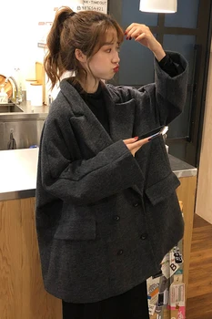 Lână sacou femei de mijloc lungi de toamnă și de iarnă nou versiunea coreeană de primăvară pierde Hepburn stil de haină de lână