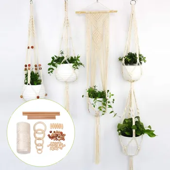 Macrame Cord Kit Naturale Sfoara Bumbac Cu Lemn Inel Pentru DIY Țese Tapiserie Macrame Consumabile Perete Agățat de Plante Cuier