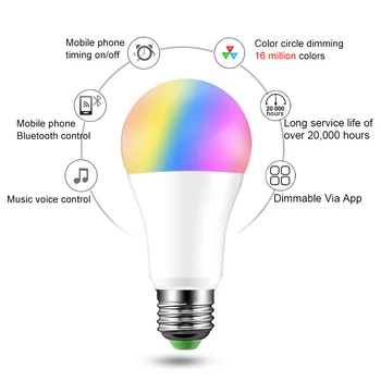 Magic Inteligent Bec Cald/Alb Rece si de Culoare RGB 110V 220v E27 B22 15w Wireless App de Control Bluetooth Schimbare Lampa acasă