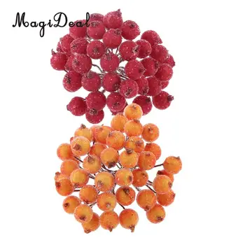 MagiDeal 400buc Mini Crăciun Mată Fructe Berry Holly Flori Artificiale Decor Rosu + Portocaliu