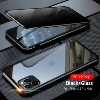 Magnet de Confidențialitate Caz Pentru iPhone 12 Pro Max Acoperire Anti-Spy Metal Bara Corp Plin Caz de Sticlă Pentru iPhone 12 Mini Protector de Acoperire