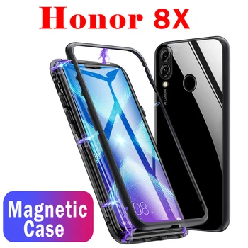 Magnetic flip 8x caz pentru huawei honor 8X capac spate cadru metalic bara de protectie din sticla temperata hono nan 8x 8 x8 telefon huavei coque