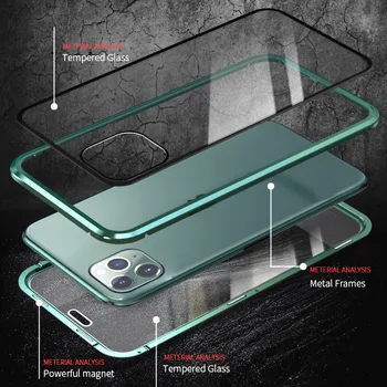 Magnetic Sticla de Confidențialitate Caz de Metal Pentru iphone 11 XR Pro XS MAX X 8 7 6S 6 Plus SE 2020 Magnet Antispy Capac de Protecție