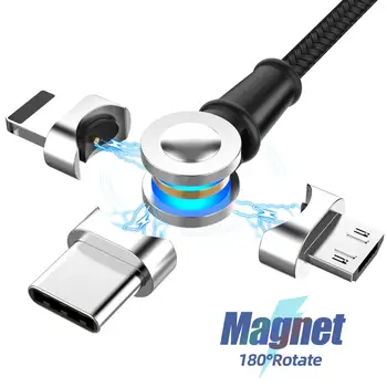 Magnetice Micro USB de Tip C Cablu 3A Încărcare Rapidă Pentru iPhone, Samsung, Xiaomi 10 9 Telefon Mobil USB C Cablu 360 ° +180 ° Rotație Sârmă
