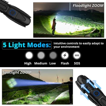 Mai mare de lumeni, cel mai puternic XHP90 Lanterna LED cu Zoom Tactice XLamp 90.2 Torch Lampă rezistent la apa folosi 26650 baterie pentru vânătoare
