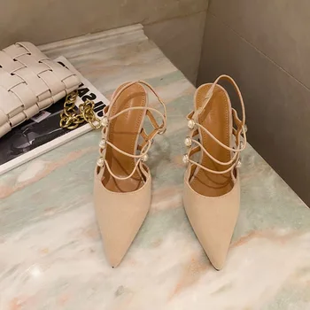 Mai nou Design Perla Sandale tocuri inalte Femei Costum de sex Feminin pantofi cu Tocuri Înalte de Confort Sexy cu Toc Stiletto Subliniat pantofi de partid