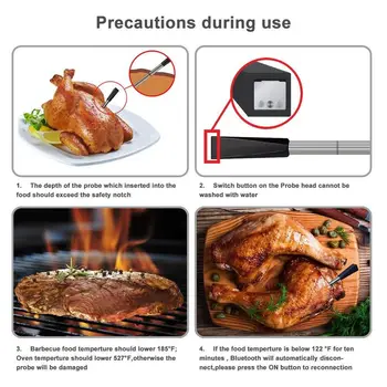 Mai nou Wireless Inteligent GRĂTAR de Carne de Gătit Mâncare Termometru de Bucătărie, Cuptor Termometru Cu Bluetooth Sonda Timer Alarma Grătar Toos