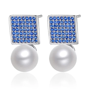 MAIKALE Lux Albastru/Violet Zirconia Cercei cu Perle de Culoare de Argint Cercei Stud Pătrat cu Perla CZ pentru Femei Bijuterii Cadouri Fete