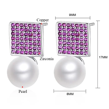 MAIKALE Lux Albastru/Violet Zirconia Cercei cu Perle de Culoare de Argint Cercei Stud Pătrat cu Perla CZ pentru Femei Bijuterii Cadouri Fete
