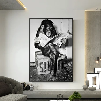 Maimuță Citind Ziarul de Artă Postere si Printuri Tablouri Canvas Wall Art Imaginile pentru Decor Cameră de zi (Fara Rama)