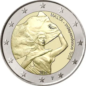 Malta 50-a Aniversare a Independenței Naționale 2 Euro Adevărat Original Monede Adevărat Euro de Colectare Monede Comemorative Unc