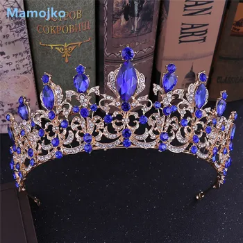 Mamojko de Lux Baroc Nunta de Cristal Mireasa Tiara cu Diamante Albastru Regal Roșu Coroana Miss Balul de Mireasa, Bijuterii de Păr pentru domnisoare de Onoare