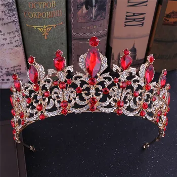 Mamojko de Lux Baroc Nunta de Cristal Mireasa Tiara cu Diamante Albastru Regal Roșu Coroana Miss Balul de Mireasa, Bijuterii de Păr pentru domnisoare de Onoare