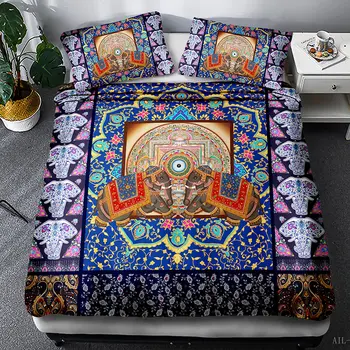 Mandala Elefant Set de lenjerie de Pat Boem Carpetă Acopere pentru Adulți lenjerie de Pat 3d Quilt Retro Stil Lux Mandala Textile Acasă 3PCS