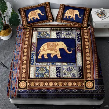 Mandala Elefant Set de lenjerie de Pat Boem Carpetă Acopere pentru Adulți lenjerie de Pat 3d Quilt Retro Stil Lux Mandala Textile Acasă 3PCS