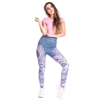 Mandala roz imita Jeans Print Legging Push-Up Pantaloni de Moda de Talie Mare Antrenament de Jogging Pentru Femei Athleisure Formare Jambiere