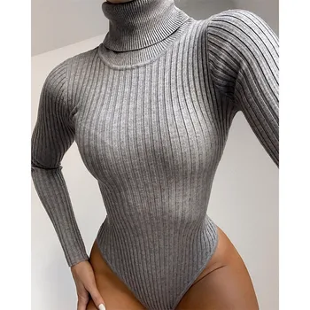 Maneca Lunga Bodycon Tricotate Slab Salopetă De Moda De Top Guler Solid Casual Uza 2020 Toamna Iarna Body Femei G2132