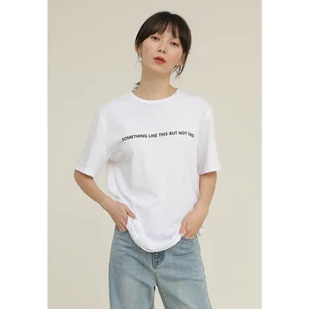 Maneci Scurte Slogan Tee Shirt Femei Echipajul Gât Bumbac T-Shirt Scurt