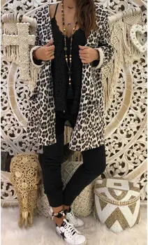 Mantou Pentru Femei Leopard Print Hanorac Cu Mânecă Lungă Pierde Sacou Casual Doamna Primavara Toamna Cardigan Open Stitch Uza