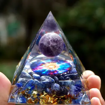 Manual Piramida Joasa 60mm Ametist Sfere de Cristal & Blue Quartz Piramide Orgonice Energie Reiki de Vindecare Meditație