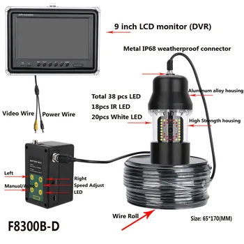 MAOTEWANG DVR Recorder Pescuit Subacvatic cu Camera Video 9 Inch Pește Finder IP68 Impermeabil 38 Led-uri de 360 de Grade de Rotație Camera 50M
