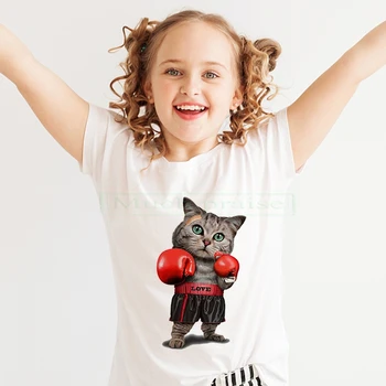 Mare Baieti t shirt pentru Copii cu Maneci Scurte din Bumbac Vara Haine de Adolescente Topuri Cat de Box t-shirt Toddler Fata tricou 6 8 10 12 Ani