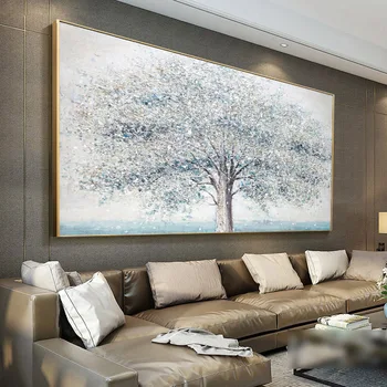 Mare de argint copac bani decor maison trase de Mână pictura in ulei pe cavnas arta de perete de imagine pentru camera de zi dormitor hotel decor