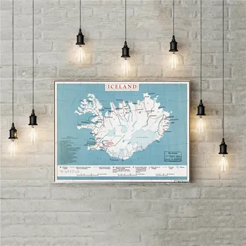 Mare Detaliată Harta Administrativă din Islanda Epocă Panza de Imprimare Poster Design Rafinat Retro de Perete Autocolant Decor Acasă