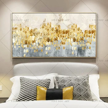 Mare SizeManual Modern Abstract De Aur Verde, Pictura In Ulei Pe Panza De Artă Peisaj Imagini Pentru Camera De Zi Dormitor Decor