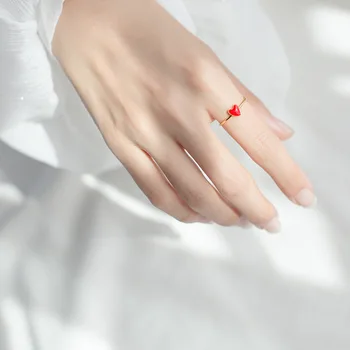 Margarete Argint 925 Inel Drăguț Dulce Inimă Roșie, cu Smalțul Deschide Inel Reglabil Bijuterii Pentru Femei Fata Cadou
