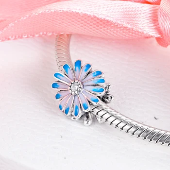 Margele de argint Blue Daisy Floare Farmecul se Potrivește Original Farmecele Argint 925 Bratari Pentru Femei DIY Margele kralen voor sieraden maken