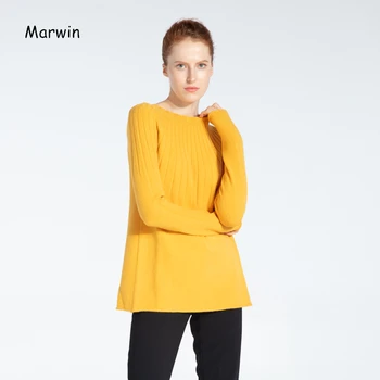 Marwin 2019 Nou-Venit Solid, O-Neck Ruched Gros Femei Pulovere High Street Style Moale, Cald, Feminin Pulovere Tricotate
