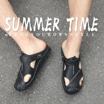 Mashejackxin Noi de Vara din Piele pentru Bărbați Sandale de Plajă în aer liber Pantofi de sex Masculin Confortabil Anti-Alunecare Casual, Adidasi, Papuci de Dimensiunea 38-46