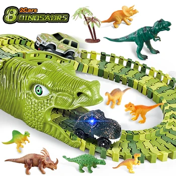 Masina De Pista De Curse Jucărie Dinozaur De Cale Ferată Jucărie Set De Învățământ Cot Flexibil Pista De Curse Flash De Lumină Auto Jucarii Pentru Copii