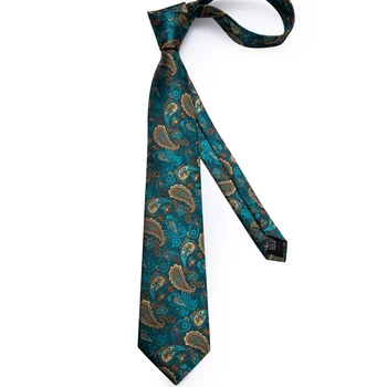Matase de Lux Teal Verde Paisley 8cm Cravată Pentru Bărbați Rochie de Mireasa Cravata de Afaceri de Partid Cravată, batistă de Buzunar Butoni Set DiBanGu
