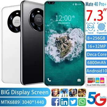 Mate40Pro telefon 7.3 inch Full HD, ecran telefon mobil, Android, 12 512GB rom, baterie de 6000mAh, 5G procesor cu 10 nuclee