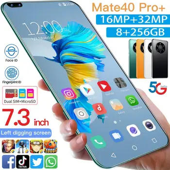 Mate40Pro telefon 7.3 inch Full HD, ecran telefon mobil, Android, 12 512GB rom, baterie de 6000mAh, 5G procesor cu 10 nuclee