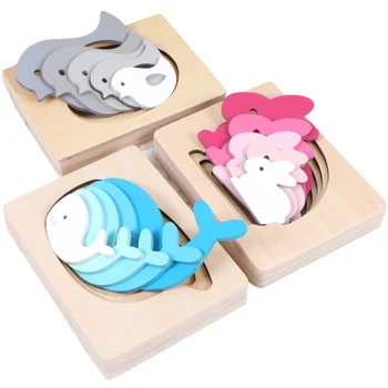 Materiale Montessori din Lemn pentru Copii Senzoriale Educație Jucării Drăguț Animale Multi-strat de Puzzle Montessori Puzzle din Lemn Jucarie Cadou