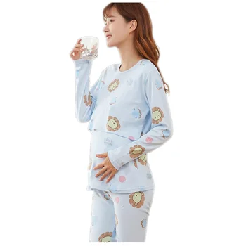 Maternitate Alăptează Pijamale De Bumbac Maternitate Haine Pentru Femei Sarcinii Maneca Lunga Top+Pantaloni Pijamale Seturi De D0065