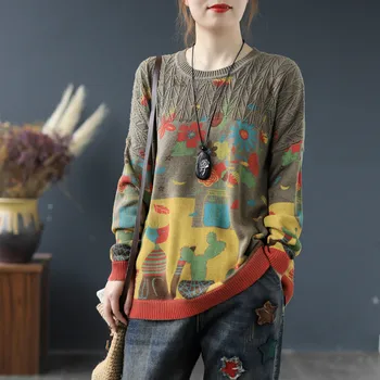 Max LuLu 2020 Coreean Haine De Designer Doamnelor De Epocă Streetwear Femei Casual O De Gât Pulovere Largi Tipărite Supradimensionate, Pulovere