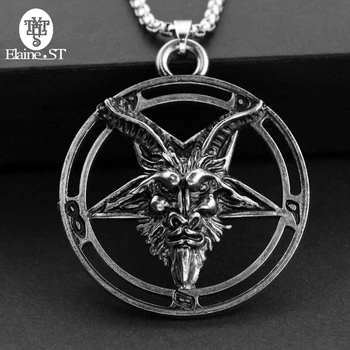 Maxi 60CM Pentagrama Inversată Capra Pan Dumnezeu Cap de Craniu Pandantiv Colier Satanismul Oculte Metal vintage star declarație Cadou
