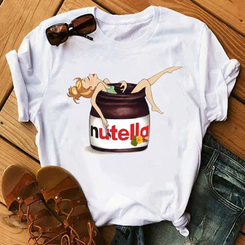 Maycaur Nutella model tricouri 90 Harajuku Ullzang de Imprimare de Moda pentru Femei T-shirt Grafica de Desene animate Drăguț Tricou Stil coreean Topuri